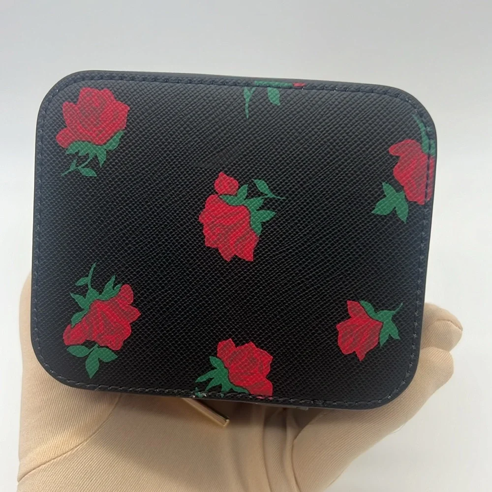 Kate Spade Madison Rose Toss Printed Jewelry Holder Case Box Black Red